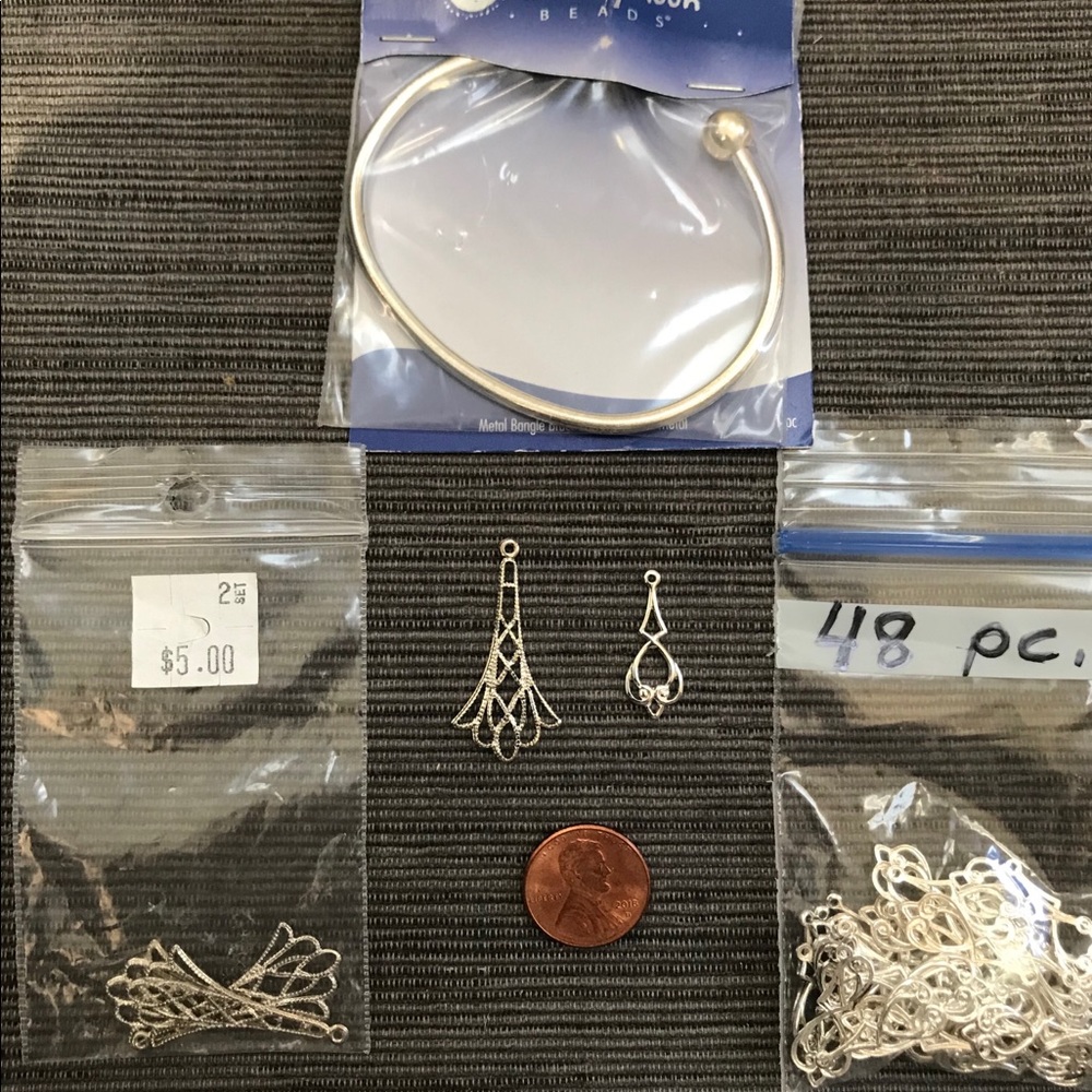 SILVER METAL BANGLE BRACELET, EARRING CHARM LOT